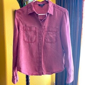 A pink/red Express button up